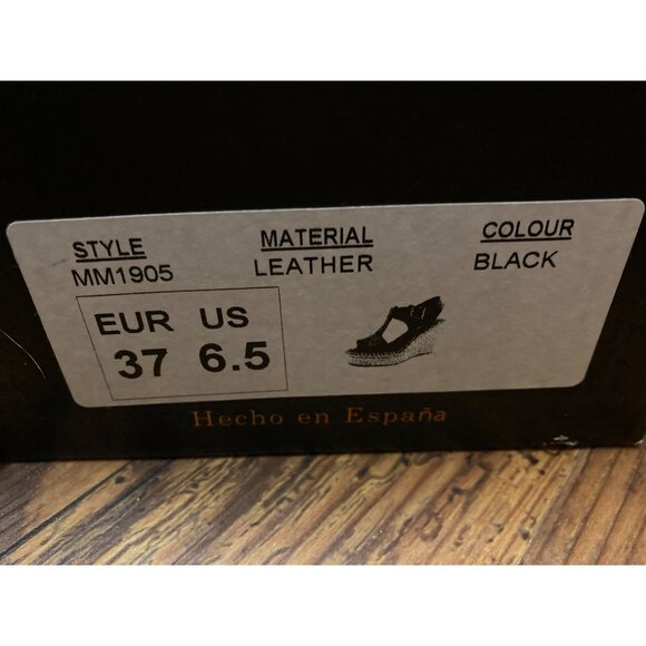 Paseart Espadrille Wedge Sandals Black Leather  Women's Size 6.5 US 37 EUR New - Picture 4 of 7